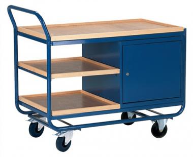 Tischwagen m.1Schrank 3Holzwerkstoffplatten - 1 ST  L1000xB575mm Rand-H.20mm enzianblau