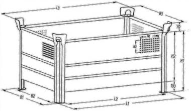 Leichtbaubehlter L1200xB1000xH600mm - 1 ST  verz.m.1/2 Bordwand u.Fen Trgf.500kg