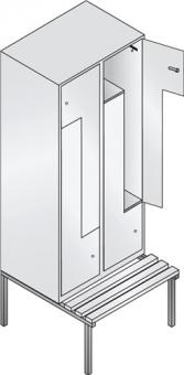 Z-Garderobenschrank m.Sitzbank - 1 ST  H2090xB420xT510/825mm lichtgrau/enzianblau 2 Abt.