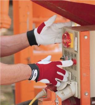Handschuhe Griffy Gr.9 rot/naturfarben - 1 PA  Ziegennappaleder/Interlock auf SB-Karte